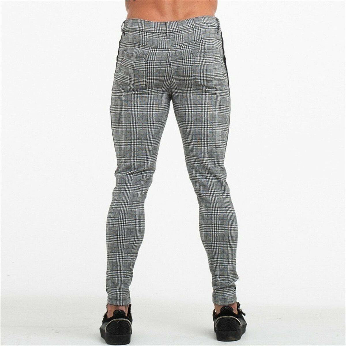 Mens Slim Fit Trousers Trainning & Exercise Pants Check Casual Pants Joggers Tartan Jogging Skinny Bottoms