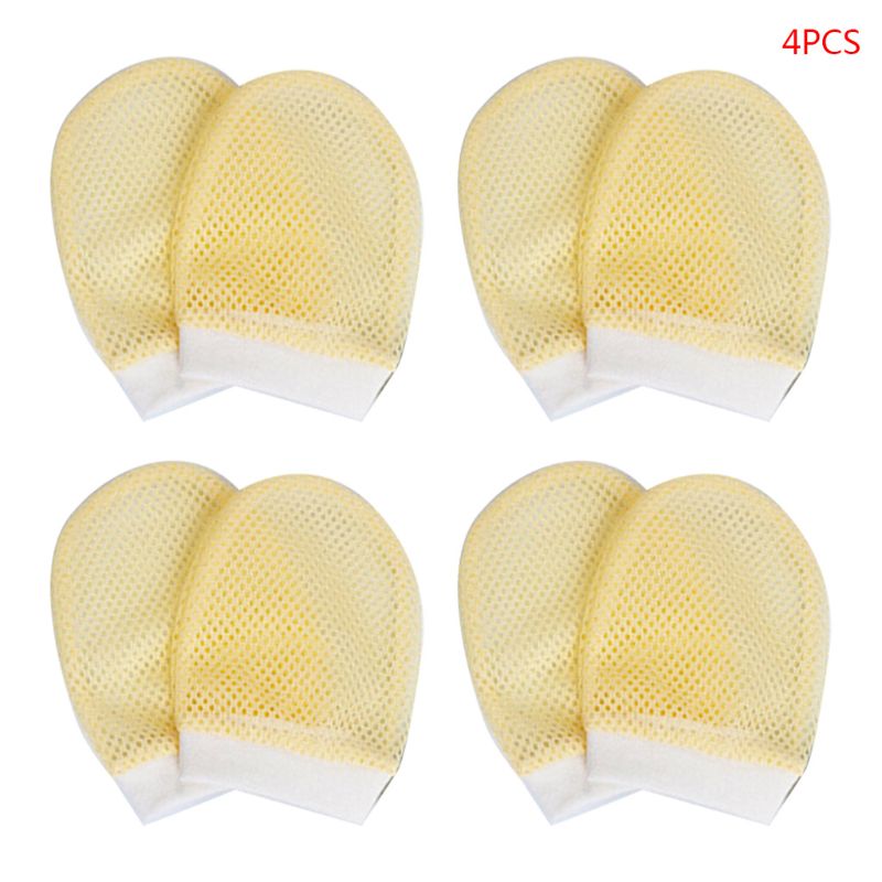 4 paires/ensemble bébé bain mince coton gants 0-6 mois -né infantile Anti-grippage mince respirant main couverture garçons filles: Jaune