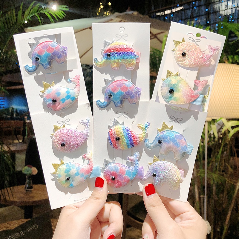 2 Pcs Kinderen Leuke Kleur Haarspeld Kleurrijke Regenboog Olifant Walvis Haar Accessoires Baby Clip Cute Baby Haarspeld TXTB1