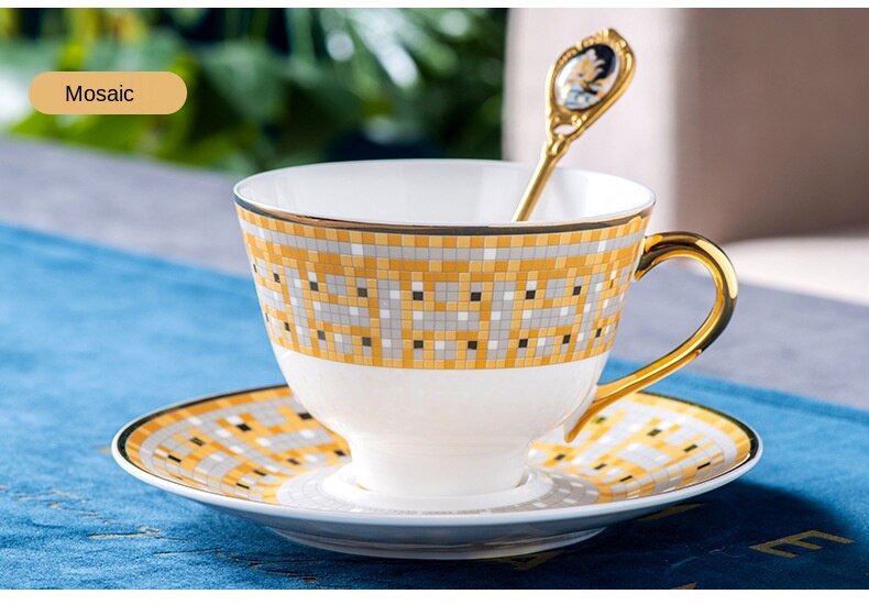 Tasses à café en os Royal en porcelaine, ensemble de tasses et cuillères créatives en céramique, de luxe européen, décor de cuisine: Style 5