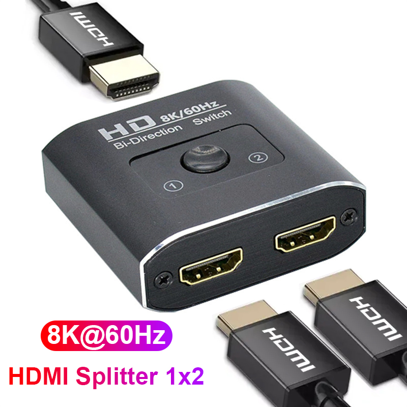 Tweerichting Schakelaar 8K 60Hz Hdmi Splitter 1X2 Hdmi Schakelaar 1 In 2 Uit Video Distributeur Splitter Hd 1080P Dual Display Voor Laptop