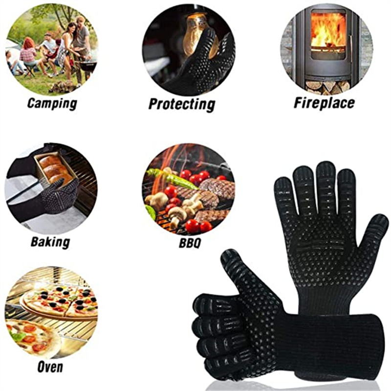 2 stks BBQ Handschoenen Hoge Temperatuur Weerstand Grill Koken Oven Mitt Brandwerende Barbecue Warmte-isolatie Magnetron Siliconen Handschoen