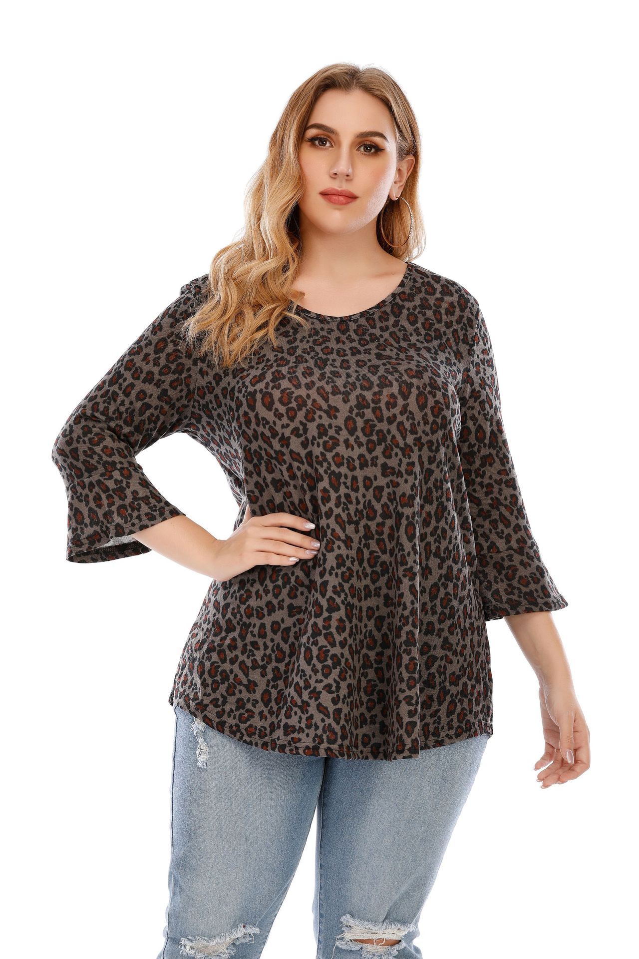 Jhbeute Luipaard Print T-shirt Plus Size Dames Elegante Casual Vrouwen Top Lange Mouw Herfst Tees Shirt Truien Blouse