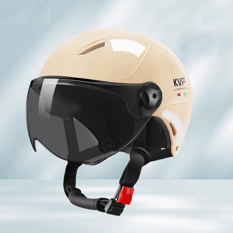 Motorcycle Helmet MEN Woman Electric Motor Car Scooter Bike Open Face Half Helmet Anti Safety Hat Bicycle Cap With Goggles: Clear