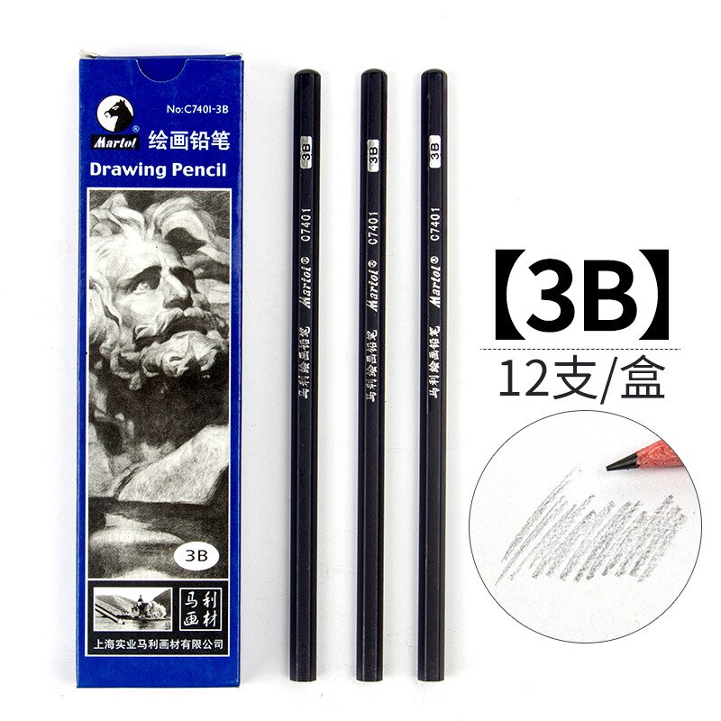 12-Pack Sketch Pencil Set Soft, Medium and Hard Advanced Charcoal Student Learning Stationery Painting Art School Supplies: 7401-3B
