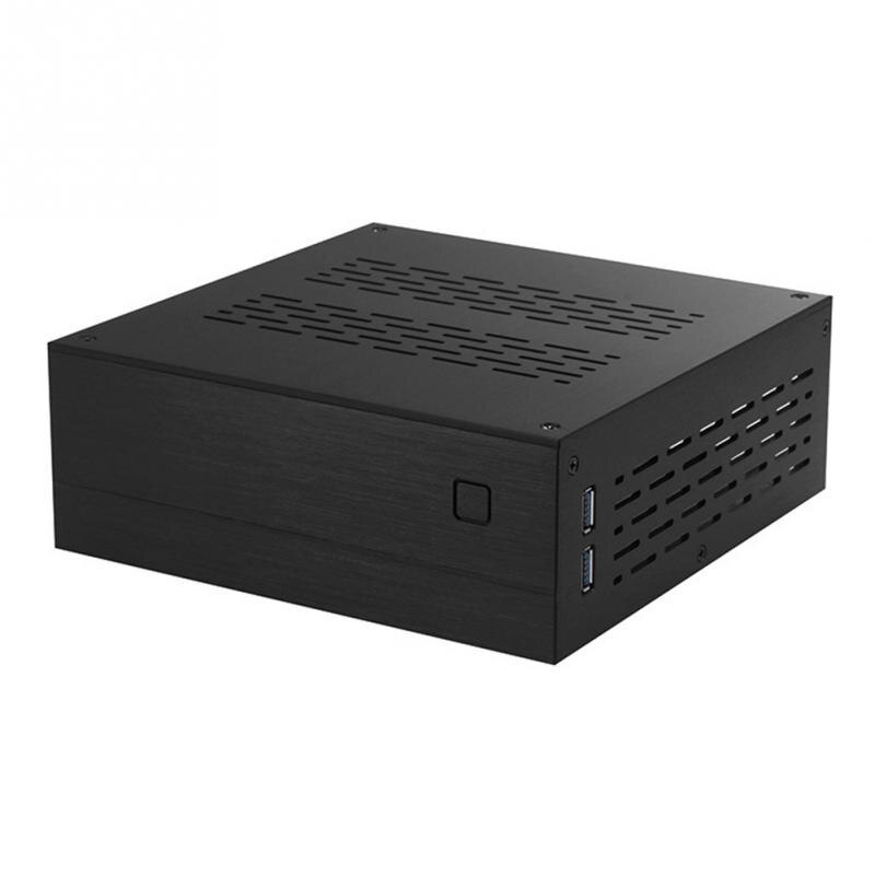 Aluminum Mini-ITX Computer Case Desktop LED Indicator Brushed Metal Panel Surface Heatsink Horizontal PC Case 2 USB Port: Black