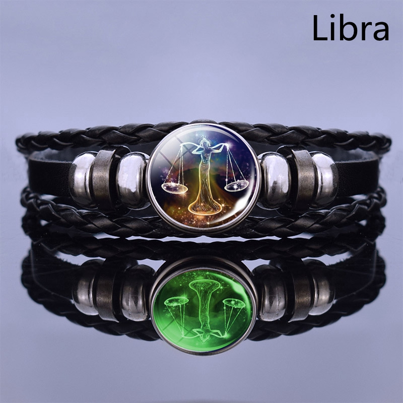 Lysende stjernetegn trykknap armbånd mænd kvinder 12 konstellation vævet læder armbånd par ven dropshiping: Libra