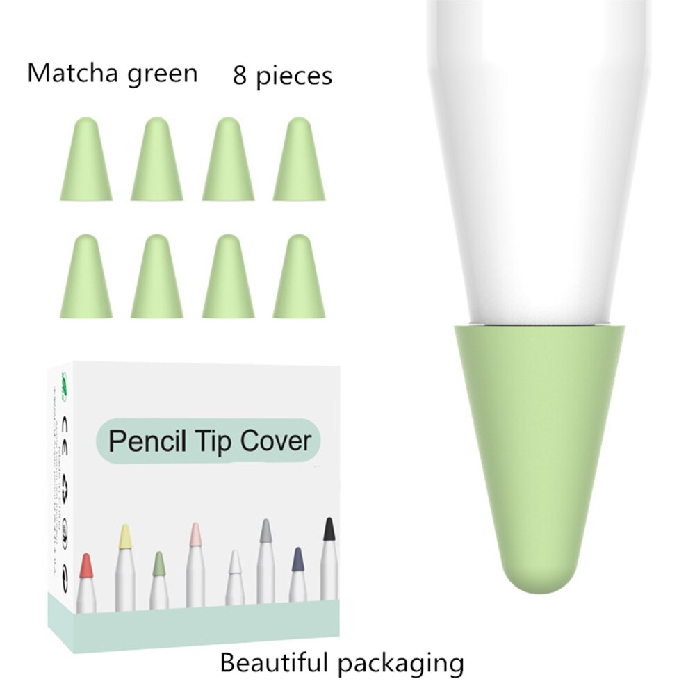 8Pcs/Lot For Apple Pencil 1 2 Tablet Stylus Touch Pen Nib Case Soft Silicone Protective Case For Apple Pen Case Touch Cover: Matcha green