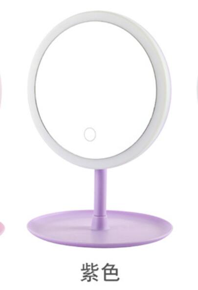 MIROIR DE MAQUILLAGE À LED Avec Lumière dames Maquillage Lampe Avec Rangement de bureau Rotatif Miroir Cosmétique De Forme Ronde Miroirs De Noël: Purple Monochro Led