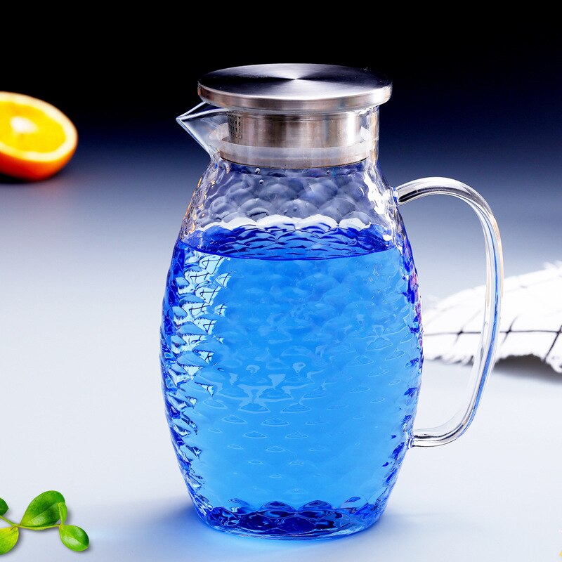 Hoge Capaciteit Vis Schaal exture Clear Glazen Karaf met Rvs Deksel Heatproof Water Pitcher voor Water Dranken SH141