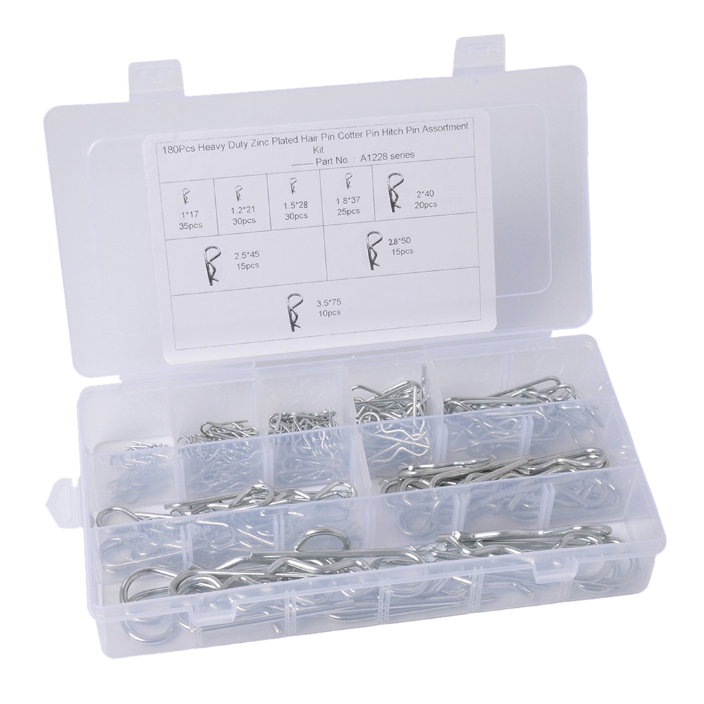 180pc Industrial Mechanical Hitch Hair R Cotter Pin Tractor Clip Assortment