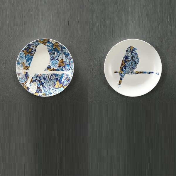 Placa decorativa de cerámica con de pájaro volador, placas colgantes de pared para decoración del hogar