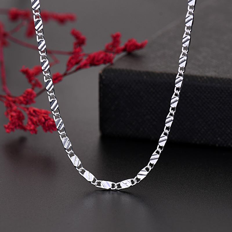 QWWASD, , collares de cadenas planas de Plata de Ley 925 de 2MM para hombres y mujeres, joyería fina para de boda, de vacaciones