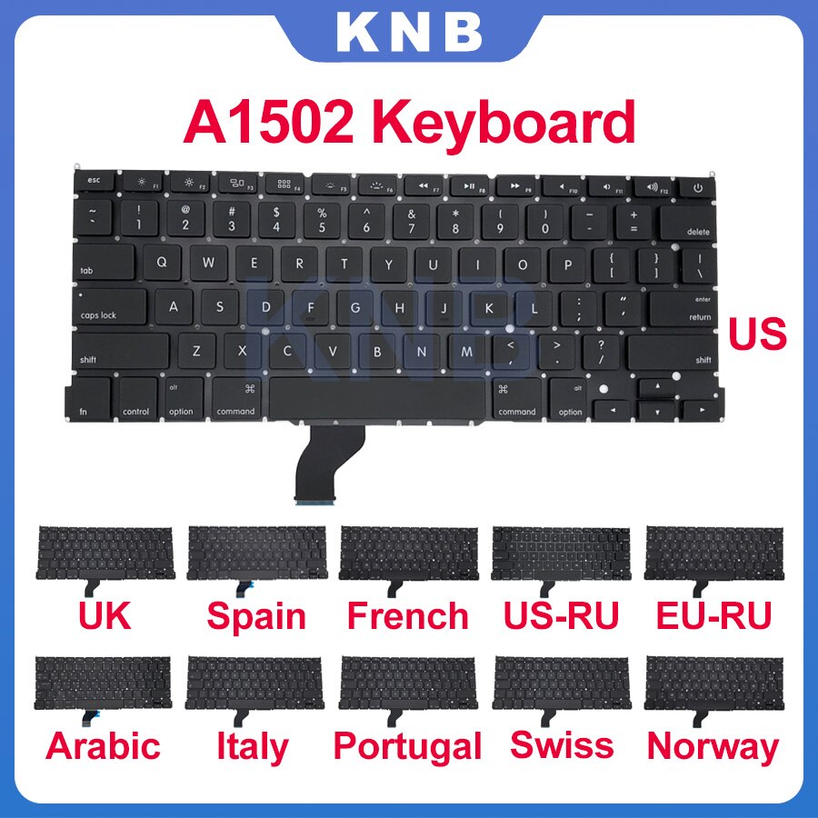 Nowy Laptop A1502 klawiatura US UK hiszpania rosyjski francuski szwajcarski włochy arabski układ dla Macbook Pro Retina 13 &quot;2013 2014 2015