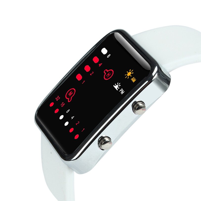 Reloj deportivo Digital LED rojo para hombres y mujeres, reloj de pulsera binario, de ventas en tienda de silicona con una pérdida de 99: Blanco