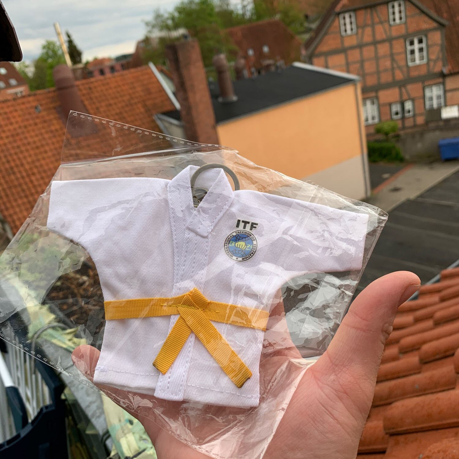 LLavero de colores ITF de Taekwondo, uniforme tipo Kimono, colgante de dibujos animados, deportivos, anillo de tecla de botón, recuerdo, 5 unidades