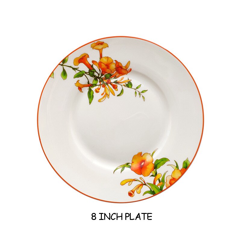 Keramisk fladt fad bøf tallerken middag værktøj kop underkop porcelæn kinesisk stil julebestik azalea botanik service 1 stk.