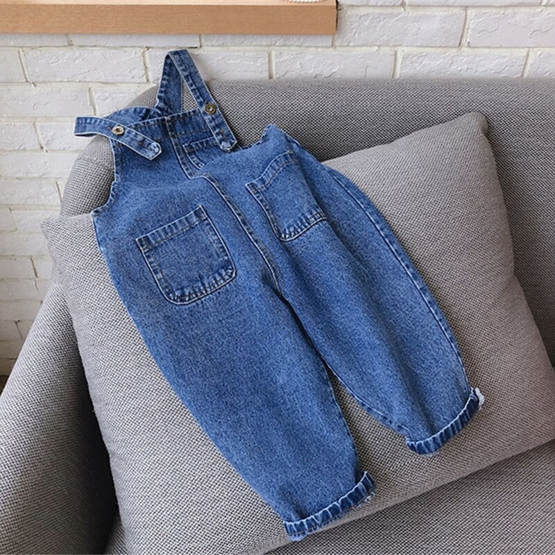 Meisjes Lente Kleding Koreaanse Denim Overalls Leuke Loose Casual Jumpsuits Zachte Bretels Broek Kinderen Een Stuk Pak