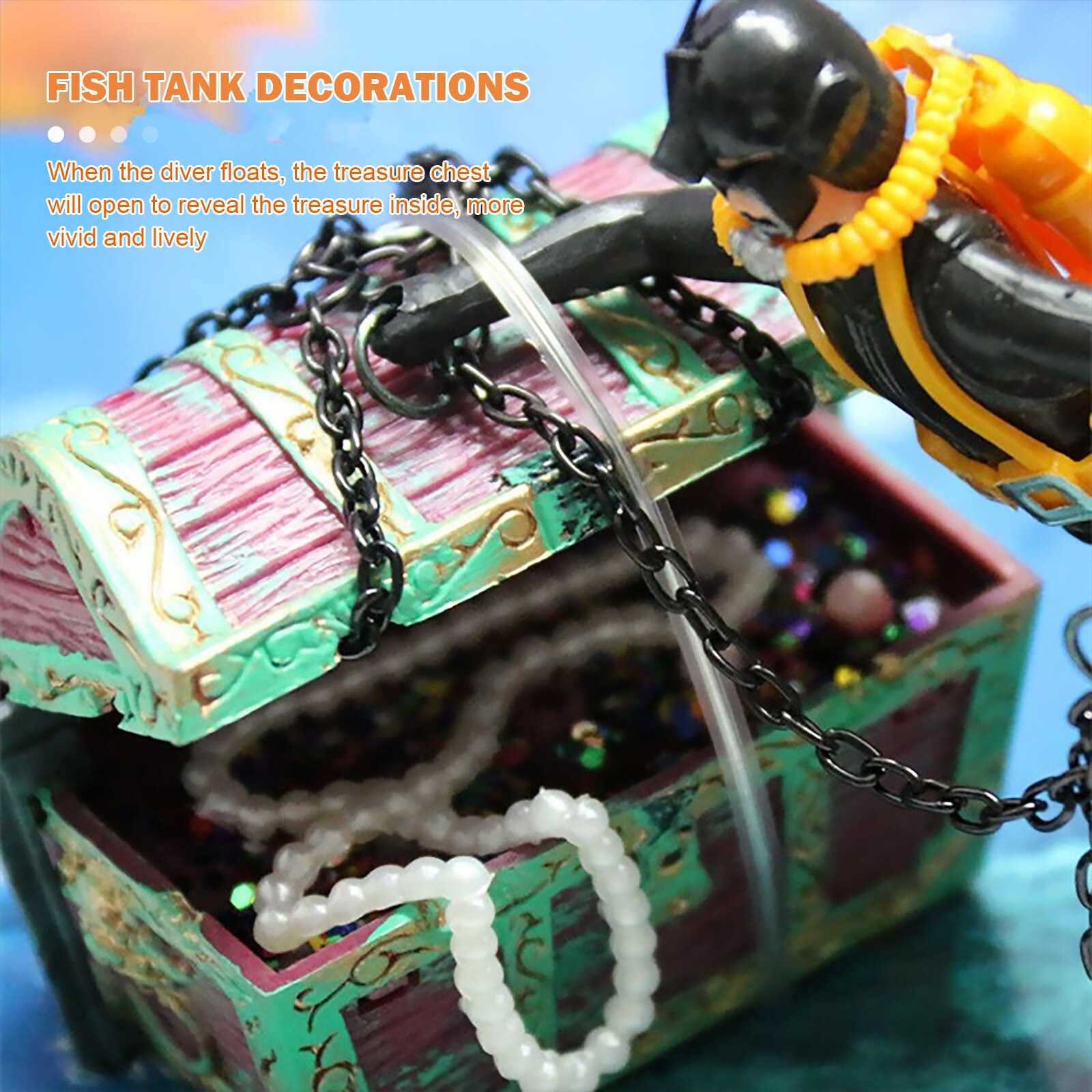 Fish Tank Treasure Chest and Diver Live-Action Aerating Aquarium Fish Tank Decorations Home Decor Aquarium Landscape Diver