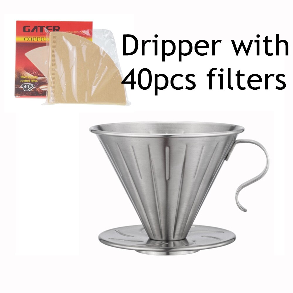 Ecocoffee Reusable V60 Coffee Filter Cup Maker Stainless Steel Holder Metal Mesh Funnel Baskets Coffee Paper Filter: Dripper with Filter