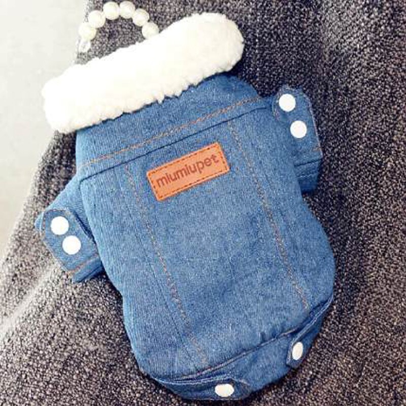 Herfst En Winter Dikke Warme Denim Katoenen Jas Pet Kleding Geschikt Voor Poedel, Pommeren, teddy Warm Te Houden En Comfotable