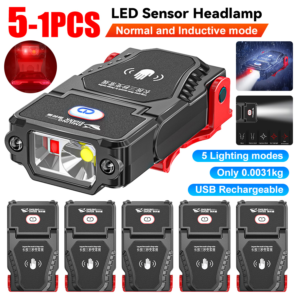 Linterna frontal de inducción LED portátil, recargable linterna de cabeza, Clip de sombrero, luz de Camping, Mini luz de trabajo al aire libre, lámpara de pesca