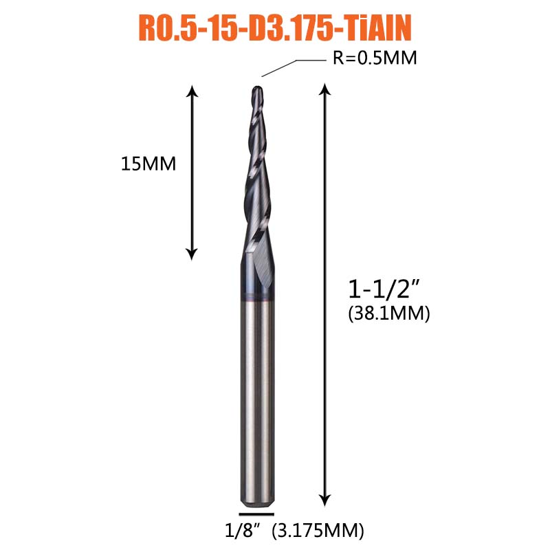 1 Pcs Tungsten Vhm Gecoate Taper Ball Nose Cnc Frezen Frezen Voor Hout En Snijders Voor Metalen end Mill