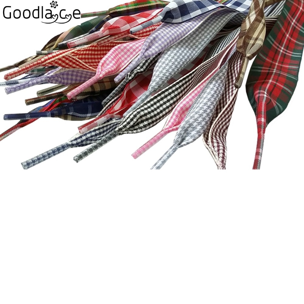 Lacets plats en ruban à carreaux, 120cm/47 pouces de Long, à la , lacets de chaussures à carreaux de Style britannique, 2.5cm/ 1 pouce de large