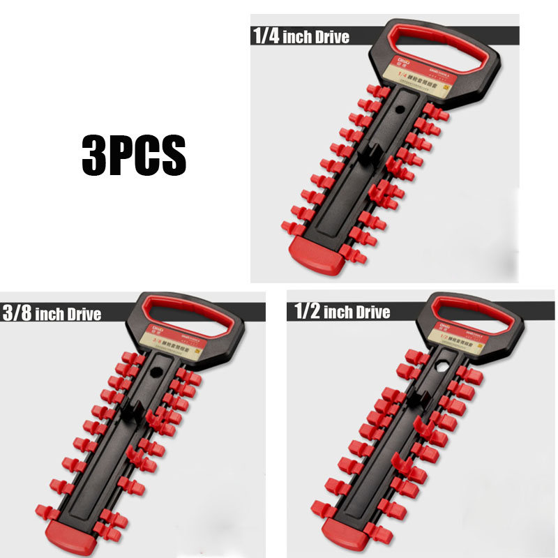 Jeu de clés à douille, organisateur de rangement, entraînement 1/4 "3/8" 1/2 ", Interface carrée, plateau à douilles, support coulissant, support de clés à douille: Gris foncé