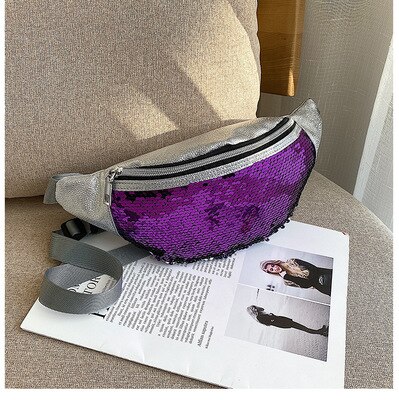 Vrouwen Meisjes Fanny Pack Shiny Sequin Taille Heup Tas Met Verstelbare Riem Vrouwelijke Mode Taille Packs: Paars