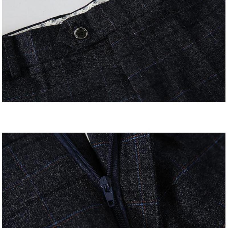 Zipper Fly Pocket Side Checked Suit Pants Men Casual Steetwear Business Casual Plaid Pants Formal Office Trousers