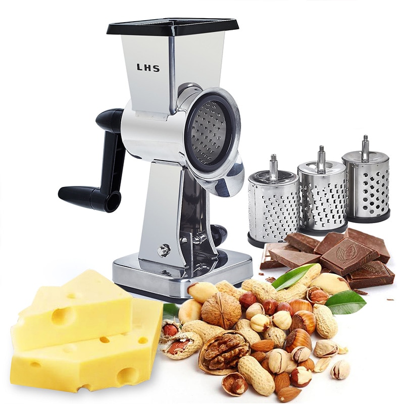 LHS Rotary Cheese Grater Stainless Steel Chocolate Butter Shredder Grinder Interchangeable Sharp Drum Blade Gadgets for Men