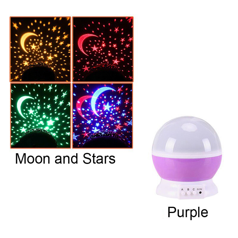 Led Roterende Nacht Lamp Sterrenhemel Star Master Kinderen Slaap Romantische Led Nachtlampje Usb Batterij Projector Lamp Slaapkamer: Purple-Moon star