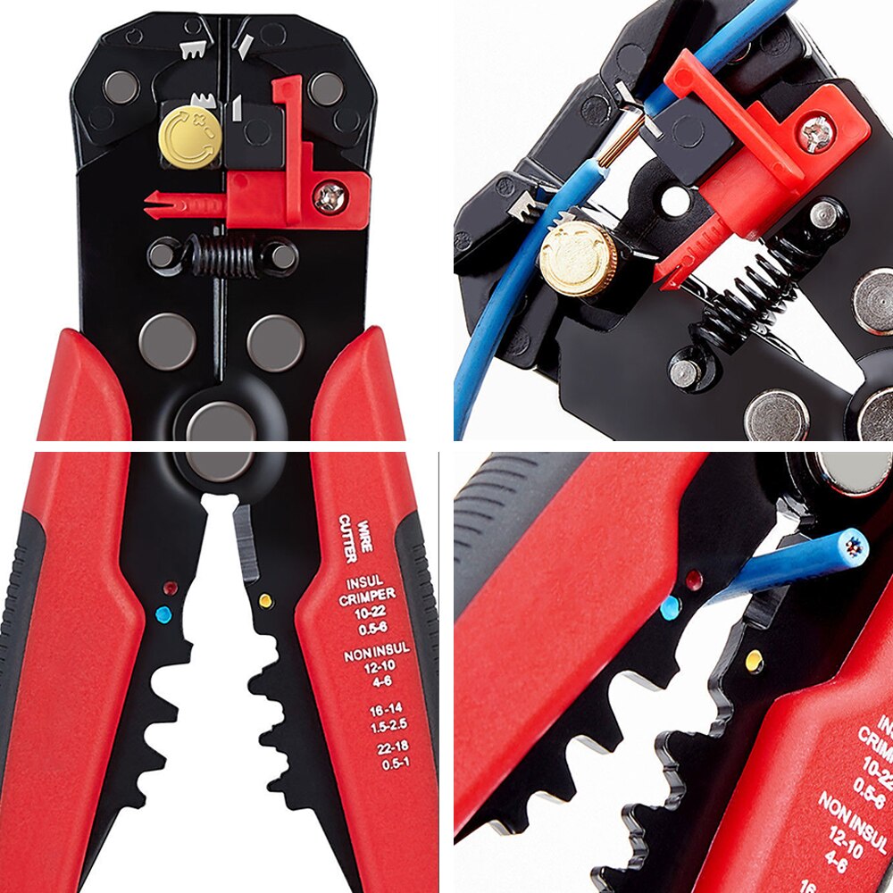 Krimptang, kabelknipper, automatische draadstripper, multifunctionele striptang, krimptang, aansluiting 0.2-6.0 mm, 2-delig gereedschap