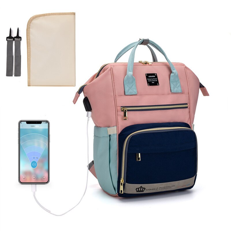 Lequeen USB Diaper Bag Nappy Bag With Diapers & Straps Large Capacity Maternity Bag Travel Backpack Waterproof: M