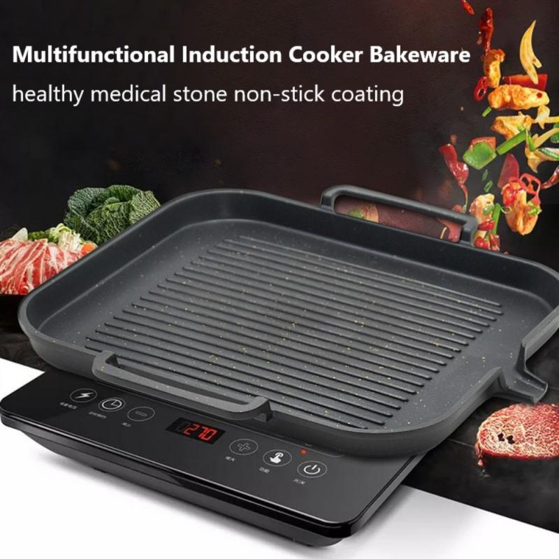 Korean Induction Cooker Grill Pan Square Grill Pan Teppanyaki Smokeless Non-stick Barbecue Pan