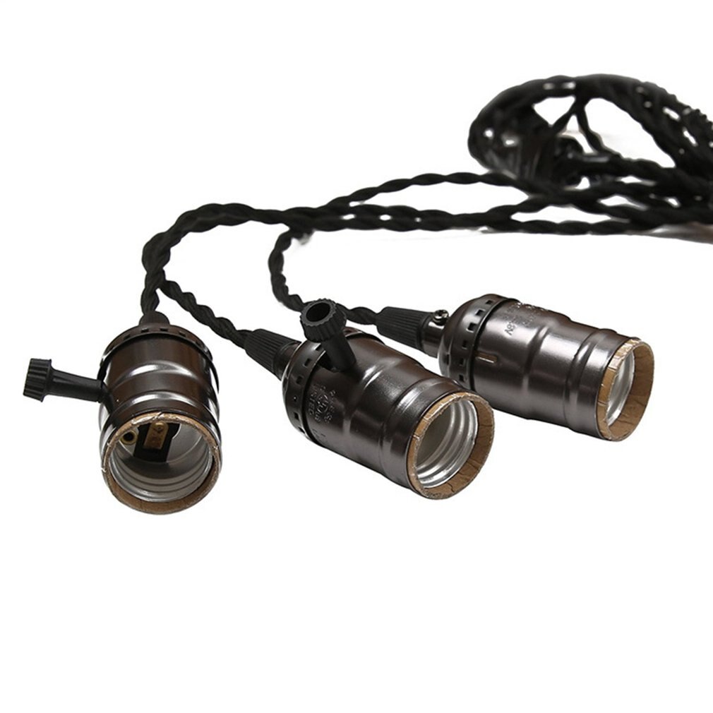 E26 flettet twist justerbar fotoelektrisk vintage lampeholder skrue 3 pære pendel lampeholder lys fatning knap kontakt