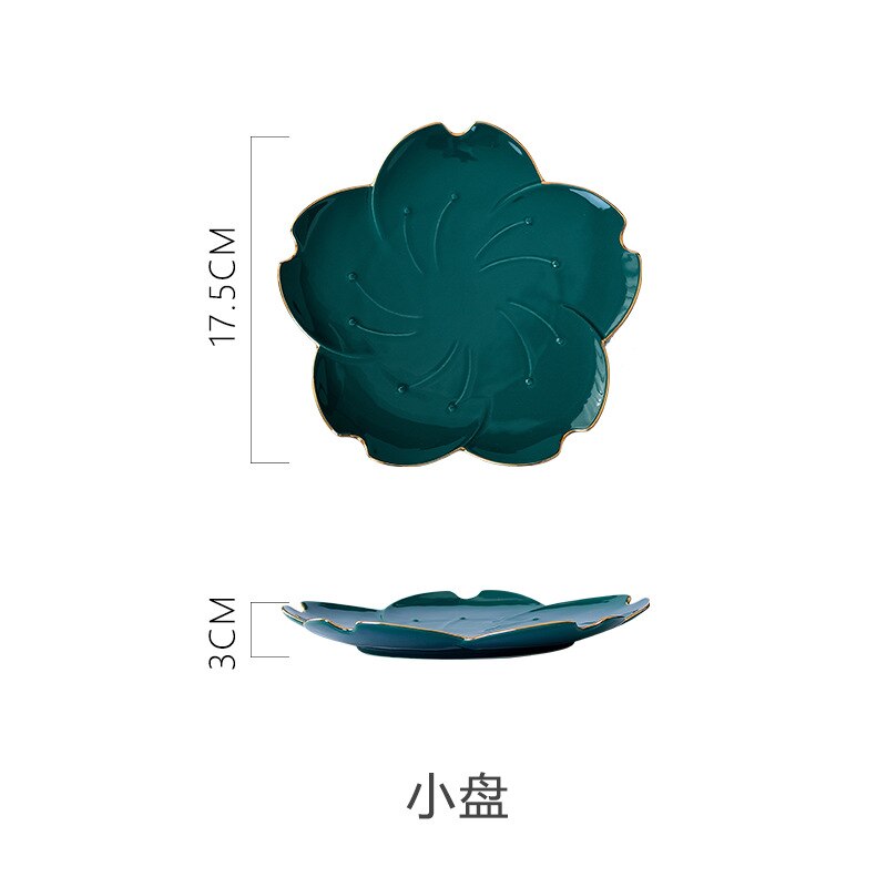 Green Kitchen Tableware Ceramic Dinner Set Flower Shape Sauce Dish Rice Salad Bowl Cake Dessert Plate: Small plate