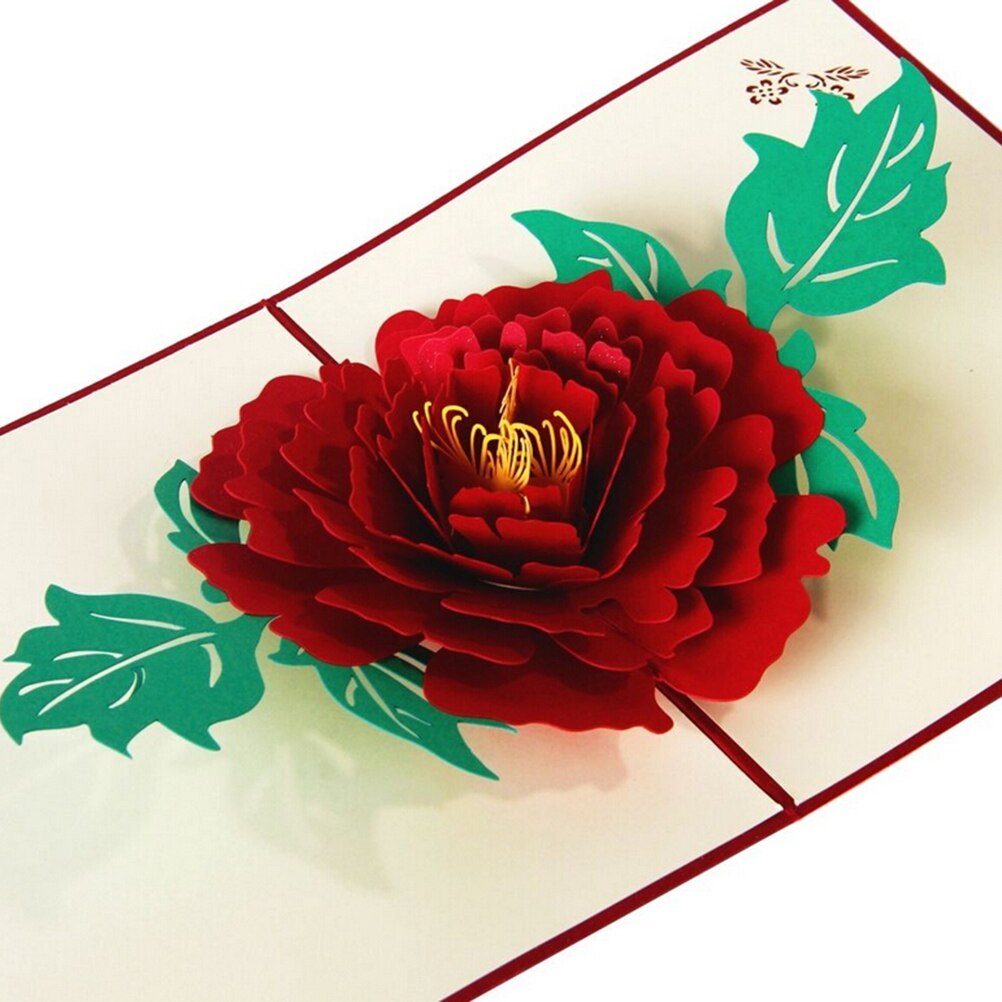 3D Pop Up Postcard Birthday Christmas Year Folding Kirigami Card for Wedding Valentine's Day Peony Pattern Greeting Cards