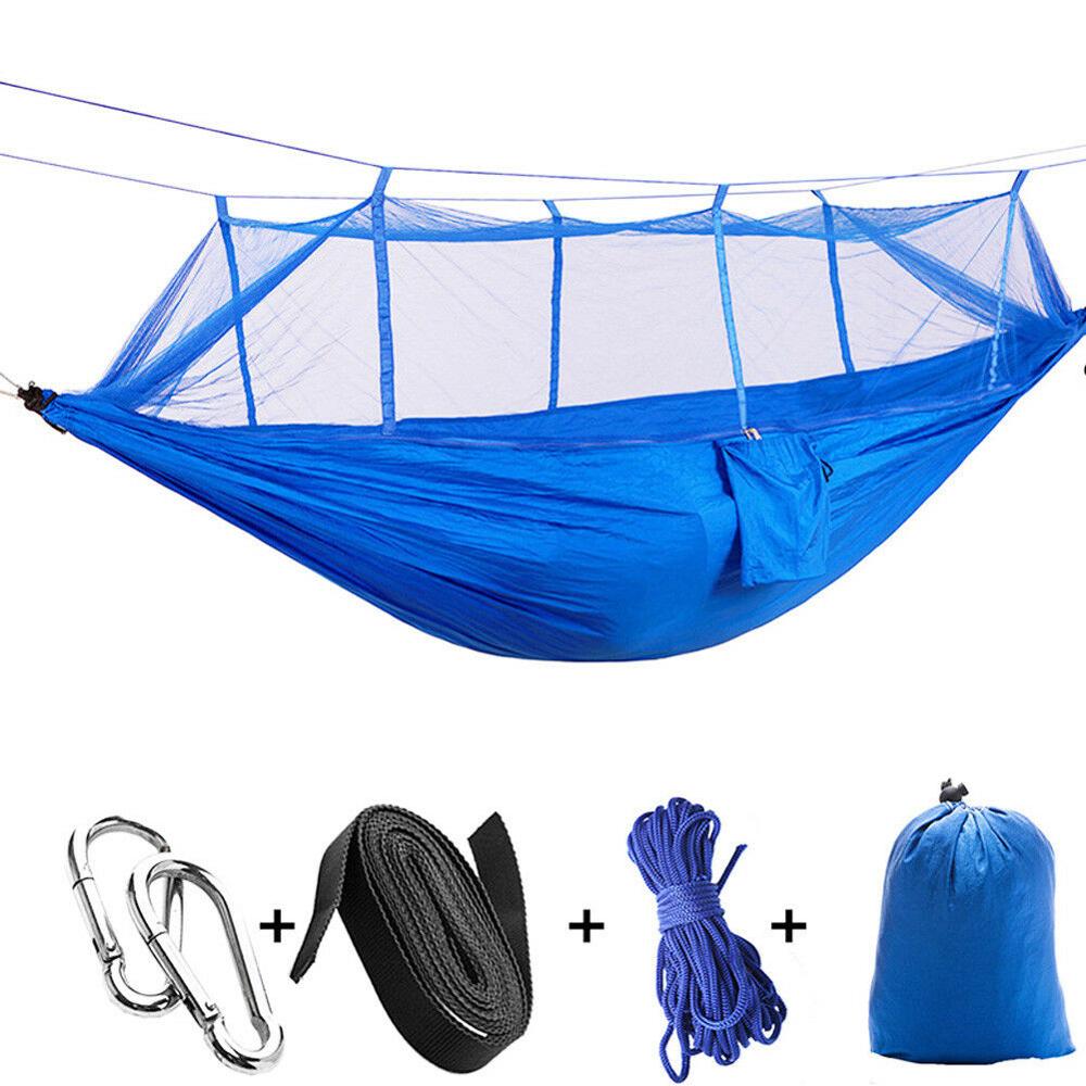 Hamaca doble portátil ultraligera, mosquitera de paracaídas con mordeduras antimosquitos para tienda de campaña al aire libre: Blue