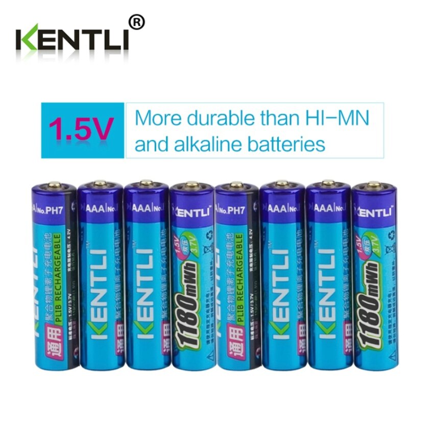 KENTLI 1.5v 1100mWh AAA Rechargeable lithium li-polymer batteries + AA AAA charger