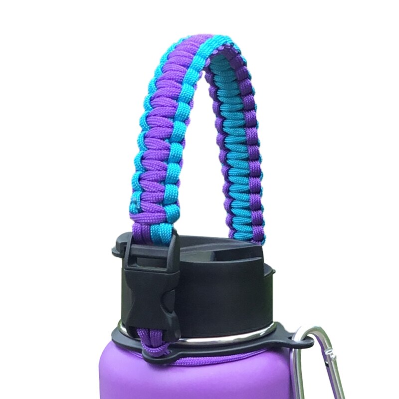 Med ringe paracord håndtak stropp flettet turreisetilbehør koppholder passer til vannflaske med avlet munn 7 kjerner til hydrokolbe: Lz