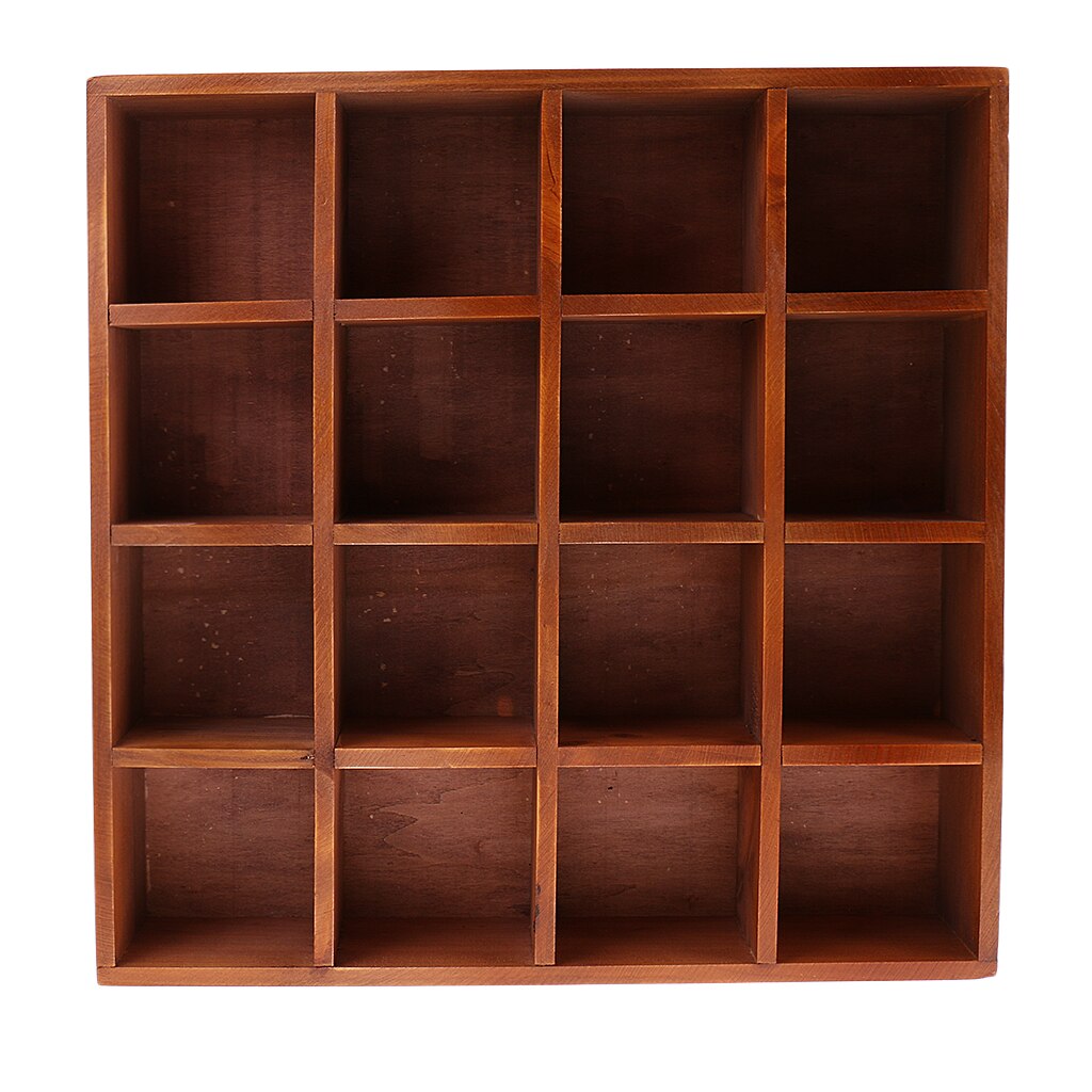 Wooden Home Organizer 16 Grids Wall Shelf for Cellection Gadget Display Case