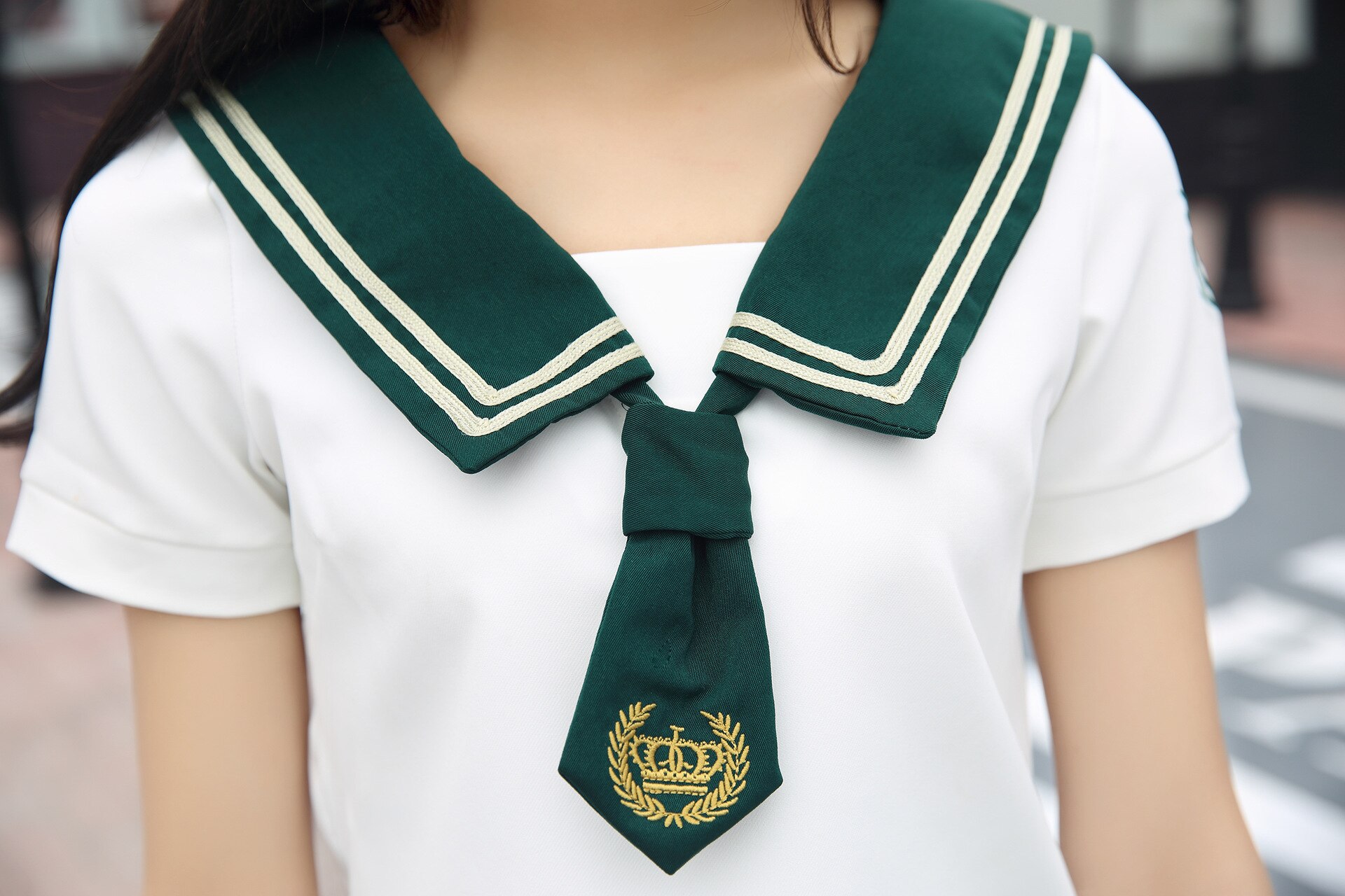 Girl Japanese Uniform Sailor School Uniform Set Plus Size XL White-Green Skirt Short Sleeve Shirt: collar 1 / M