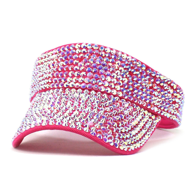 Summer Cotton Color Rhinestone Visors Adjustable Sun Protection Cap For Men and Women 05: Rose Red