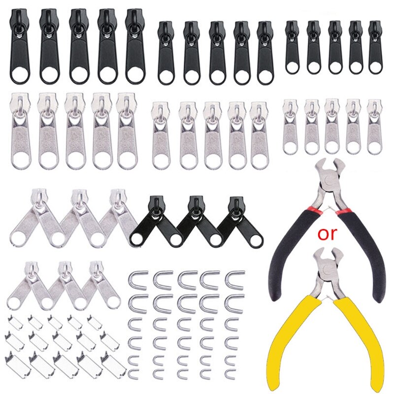 85pcs/set Zipper Repair Kit Sewing Jacket Slider Install Plier Metal Lock Pull H05E