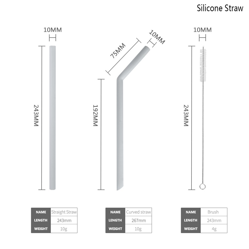 7 Stks/set Herbruikbare Food Grade Siliconen Rietjes Smoothies Drinken Rechte/Buigen Rietjes Met Borstel Tas Voor Bars Party