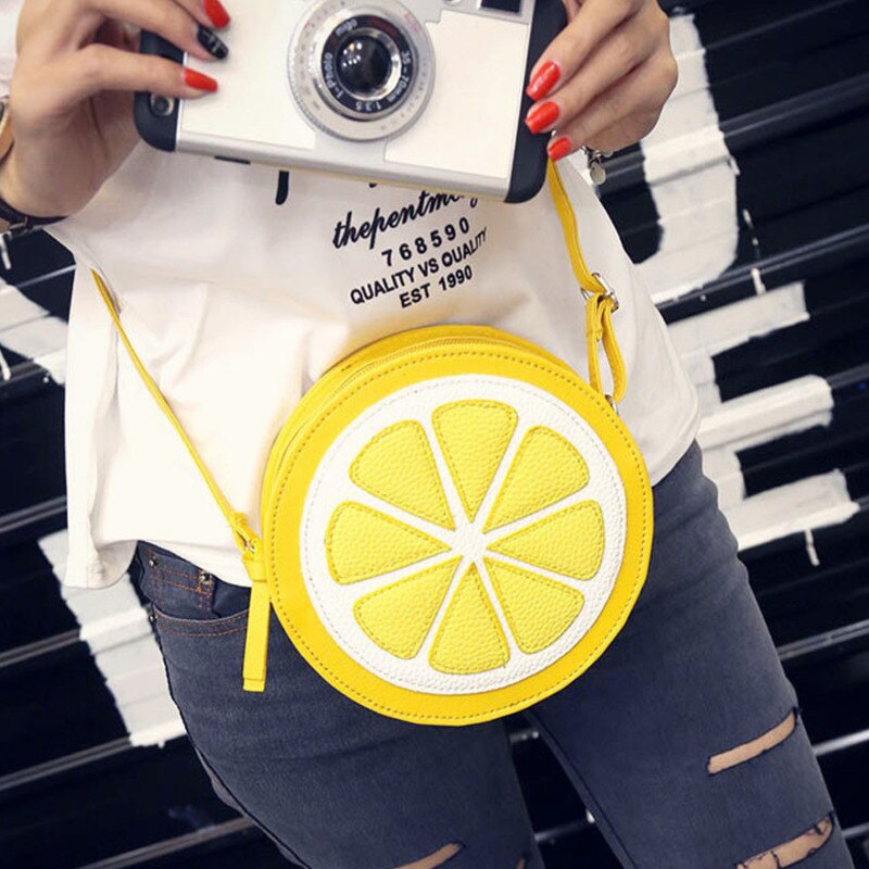 Bolso Circular de limón para mujer, bolsos de mensajero casuales con cremallera, bolsos de mano cruzados impermeables, bolsos de hombro para mujer, novedad