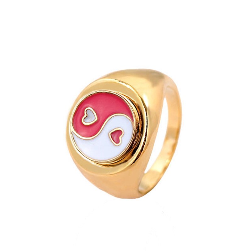 Multicolor Hart Geometrische Ringen Voor Vrouwen Meisjes Bagua Yin Yang Tai Chi Ringen Koreaanse Party Sieraden: Red