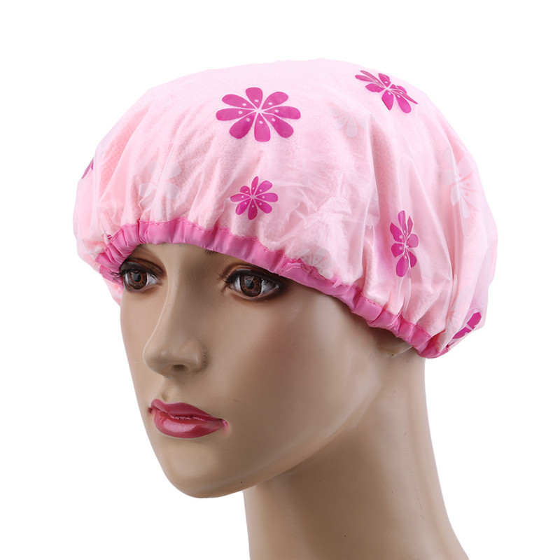 Cute Printing Elastic Shower Caps Thick Women Waterproof Shower Cap For Ladies Girl Hat Hair Bath Spa Shower Caps: Pink snow